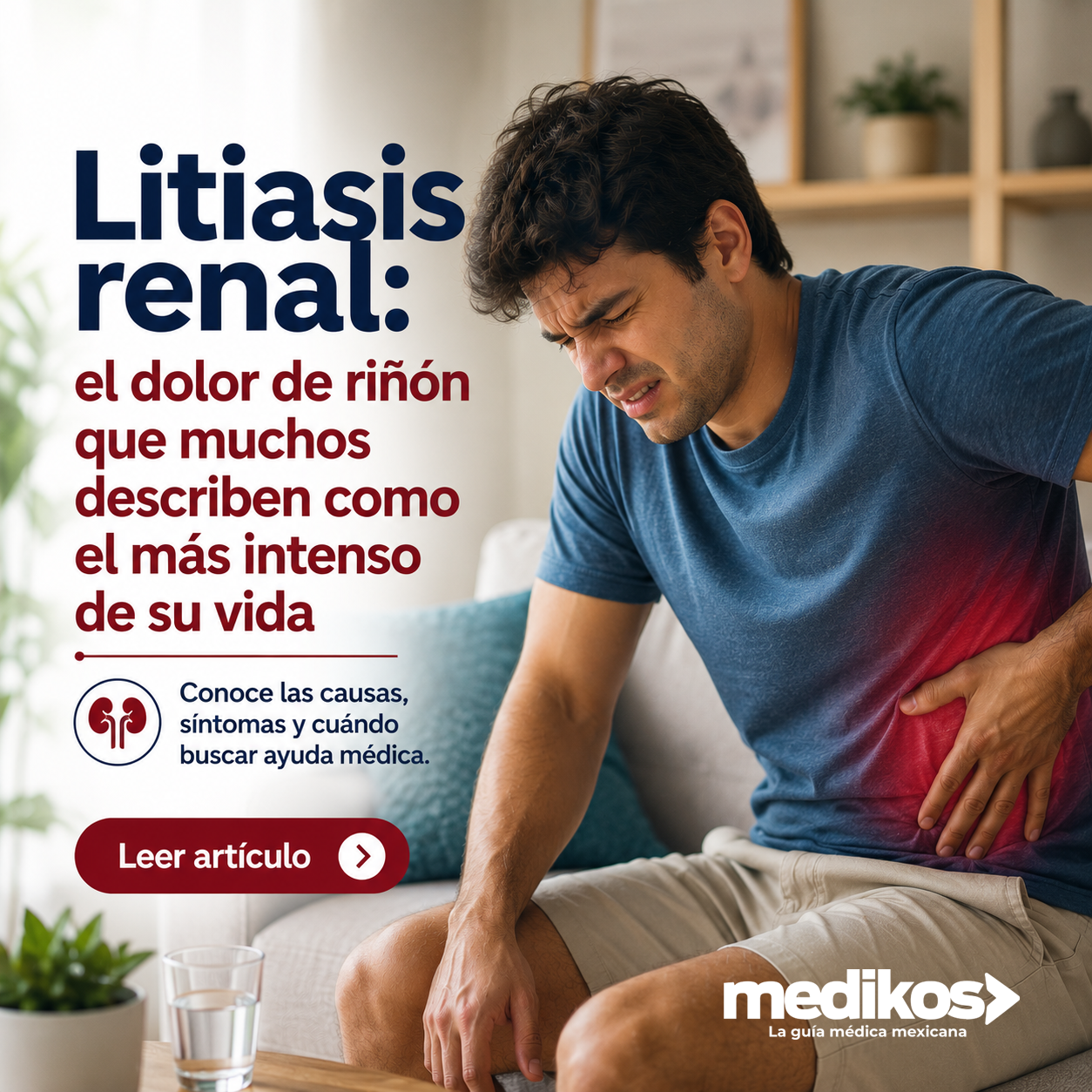Hombre con dolor intenso en el costado por litiasis renal