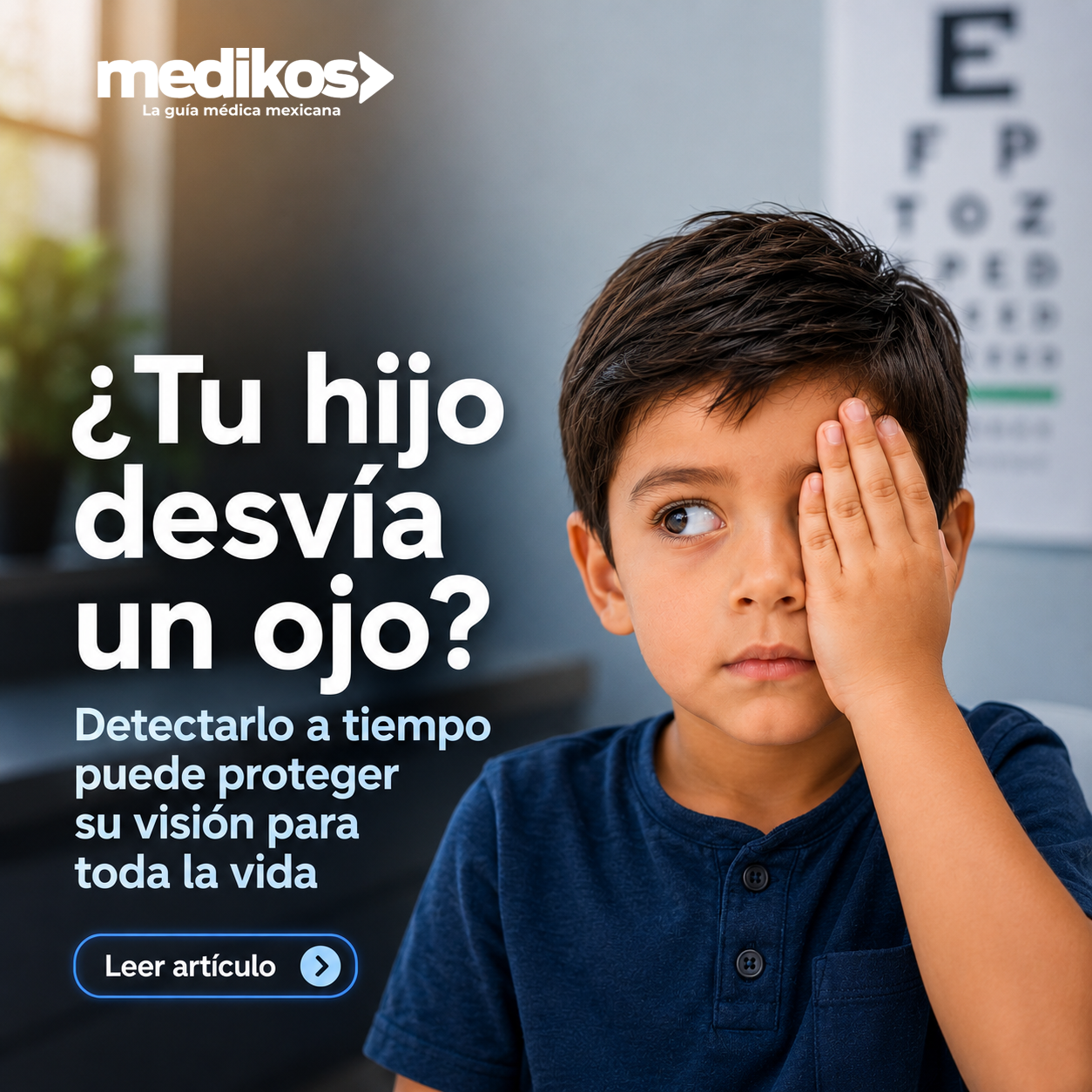 Niño con posible desviación ocular para artículo de oftalmología pediátrica